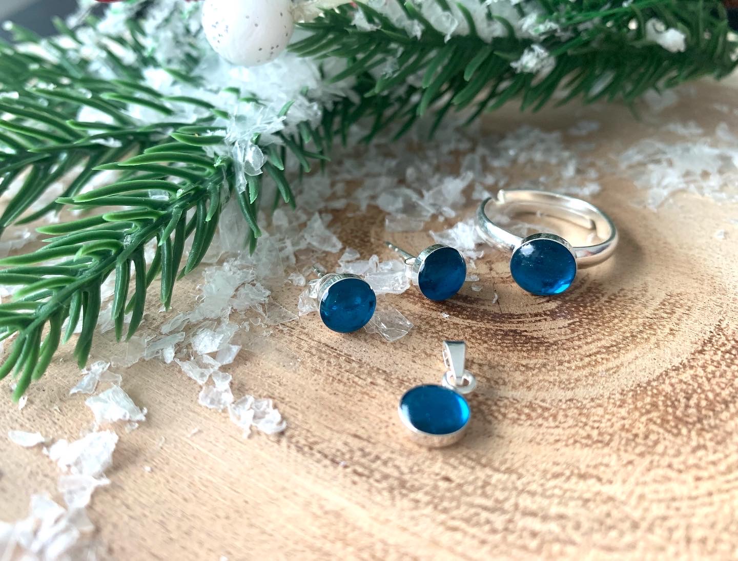 komplet bizuterii srebro z błękitem